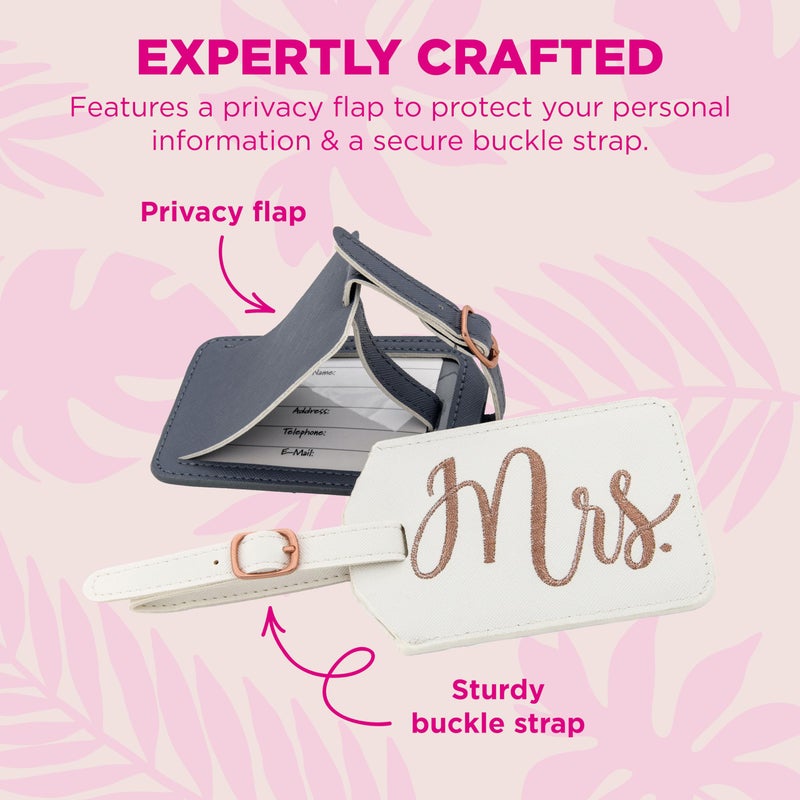 Miamica Mrs. & Mr. Luggage Tags â€“ Set of 2 Faux Leather Suitcase Tags with Sturdy Buckle Straps â€“ 6.85" x 3" Each â€“ Cute Honeymoon, Bachelorette, Engagement Gifts - Image 3